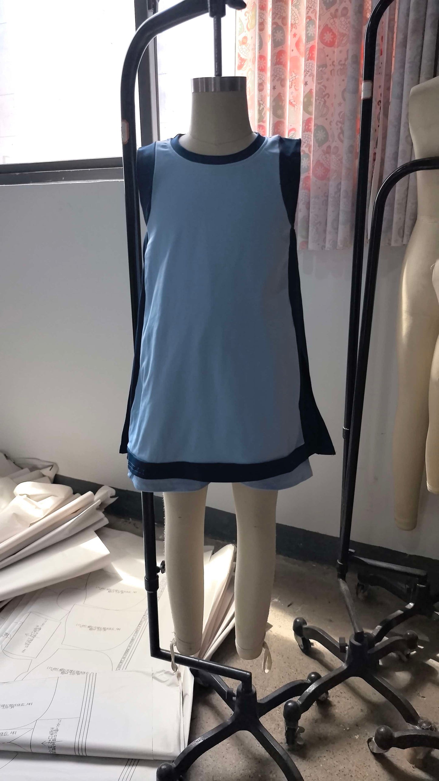 GSSO3847 Preorder Kids Girls Light Blue Sleeveless Active Dress +Shorts ）