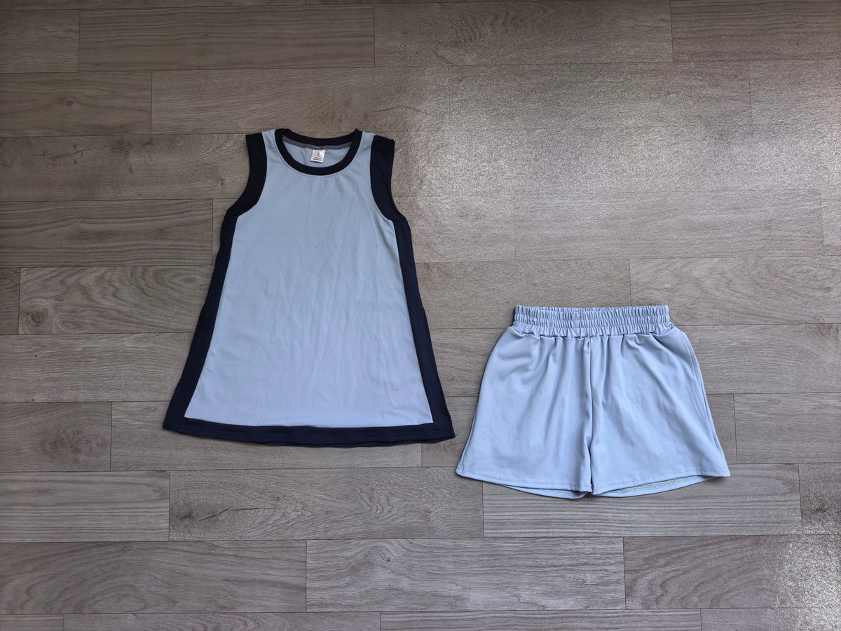 GSSO3847 Preorder Kids Girls Light Blue Sleeveless Active Dress +Shorts ）