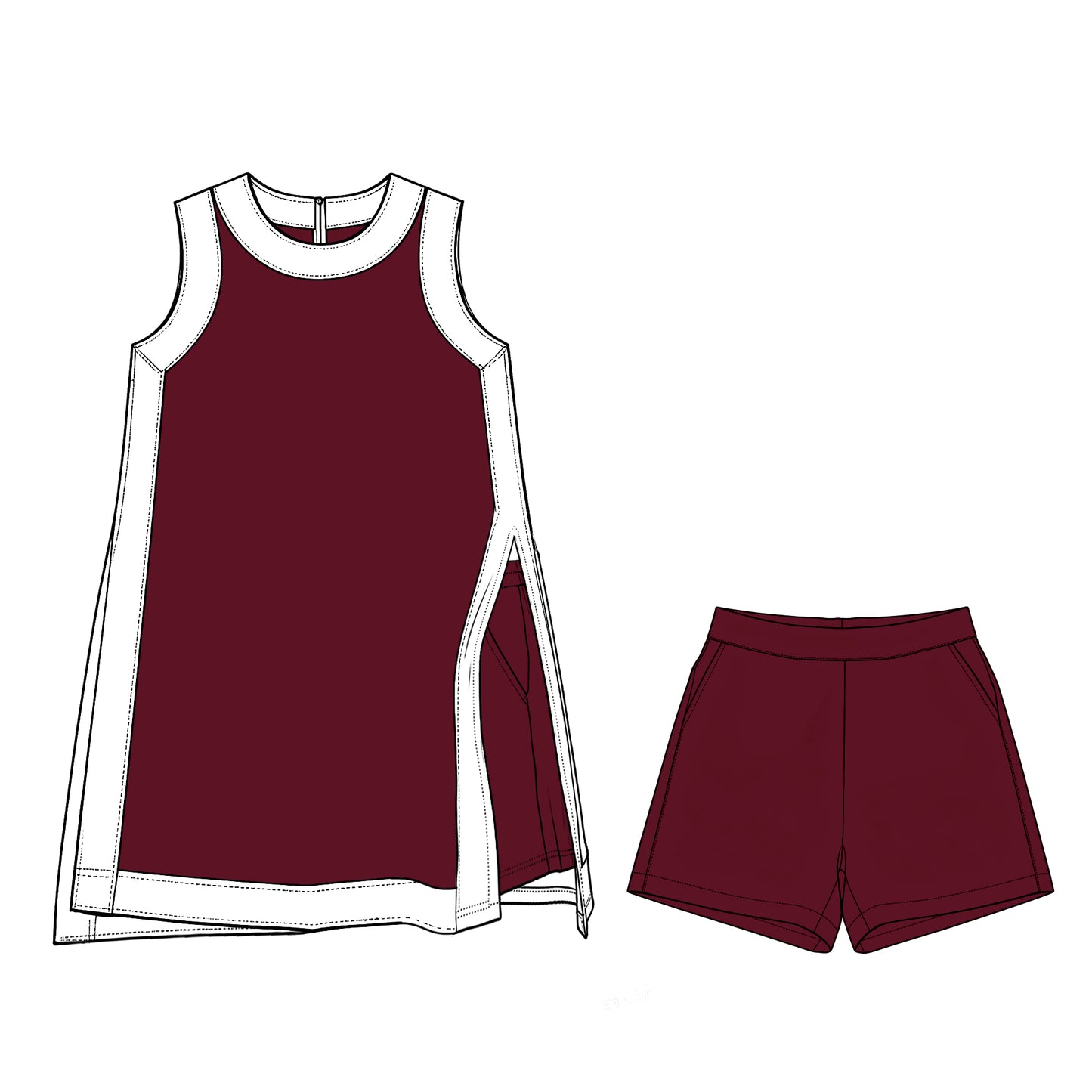 7.11 Preorder Kids Girls Maroon White Sleeveless Active Dress +Shorts