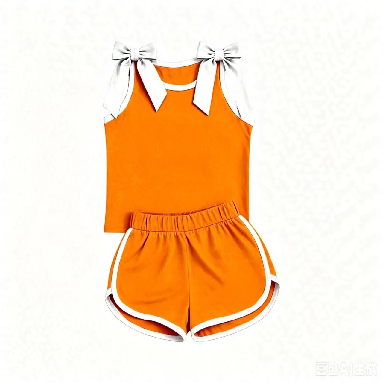 7.24 GSSO3851 Preorder White Bows Orange Cotton Tank Top Shorts Girls Summer Teams Clothes Set