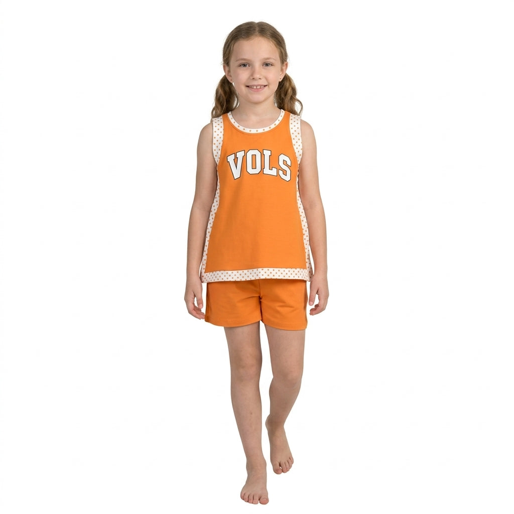 GSSO3852 VOLS Vinyl Teams Tennessee Orange Sleeveless Top Shorts Girls Summer Yoga Clothes Set