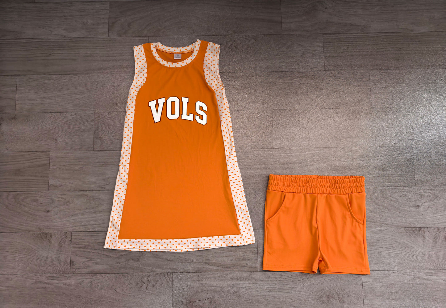 7.25 GSSO3852 Preorder Teams Orange VOLS Sleeveless Top Shorts Girls Summer Yoga Clothes Set