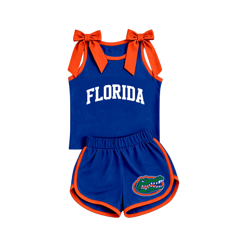 8.10 Preorder Kids Girls Florida Gators Bow Strap Tank Top & Dolphin Shorts Set
