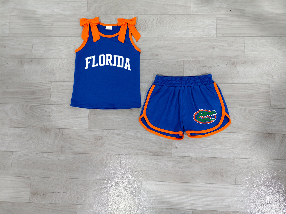 8.10 Preorder Kids Girls Florida Gators Bow Strap Tank Top & Dolphin Shorts Set