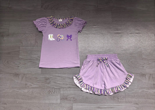 9.2GSSO3861  Preorder Toddler Girls Mardi Gras  Shorts Outfit