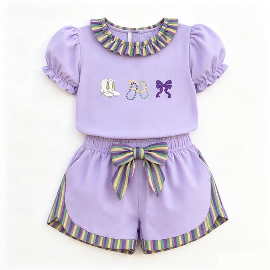 9.2GSSO3861  Preorder Toddler Girls Mardi Gras  Shorts Outfit