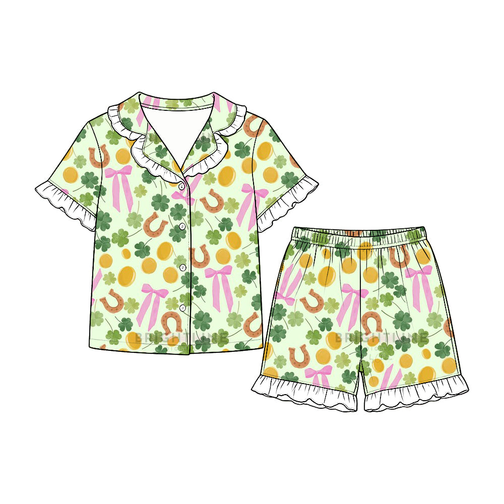 9.22 Preorder St Patrick's Day Girls Clover Horseshoe Coin Pajama Set
