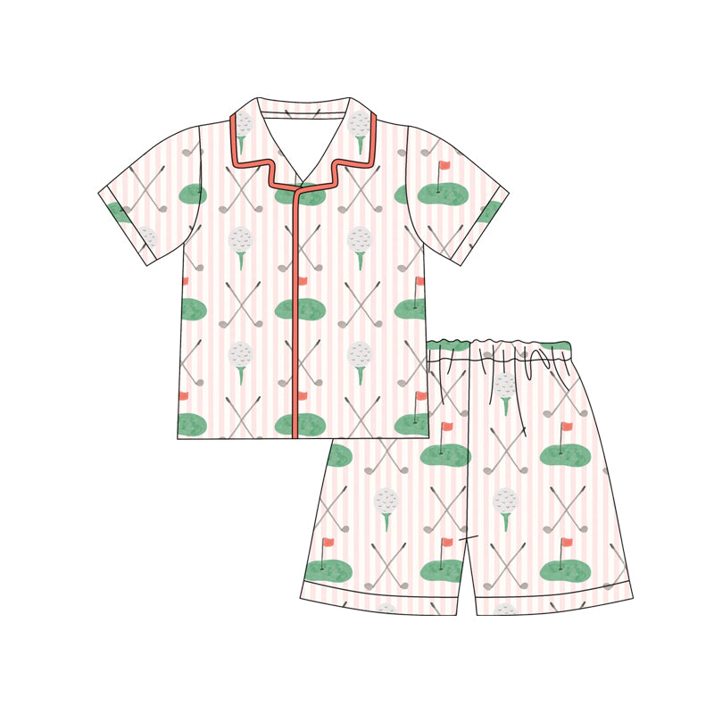 10.1 Preorder GSSO3867 Baby Girls Golf Print Button Short Sleeve Pajama Set
