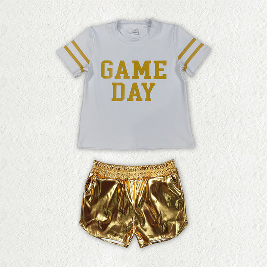 GSSO3869 Teams Game Day Vinyl Yoga Top Golden Pocket Leather Elastic Shorts Girls Outfits