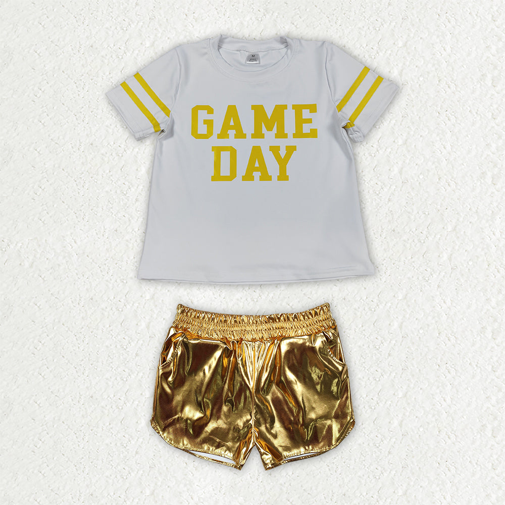 GSSO3872 Teams Game Day Vinyl Yoga Top Golden Pocket Leather Elastic Shorts Girls Outfits