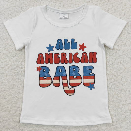 GT0179  ALL AMERICAN BABE Stars Print Kids 4th of July Tee Shirts Top