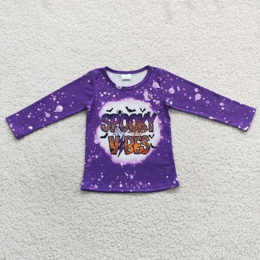 GT0234 SPOOKY VIBES Purple Print Kids Halloween Tee Shirts Top