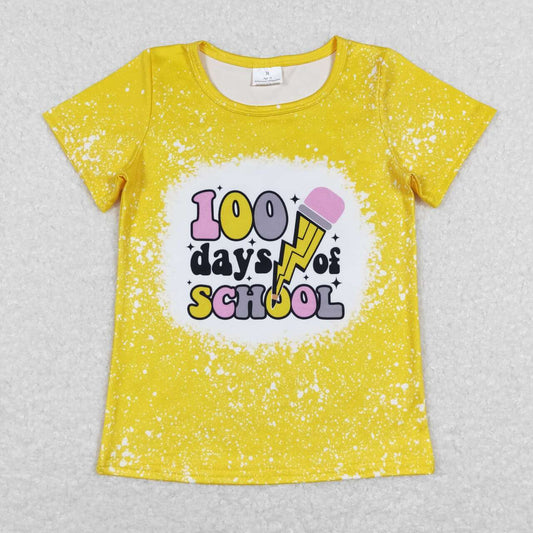 GT0387 100 Days of School Pen Yellow Print Kids Back to School Tee Shirts Top