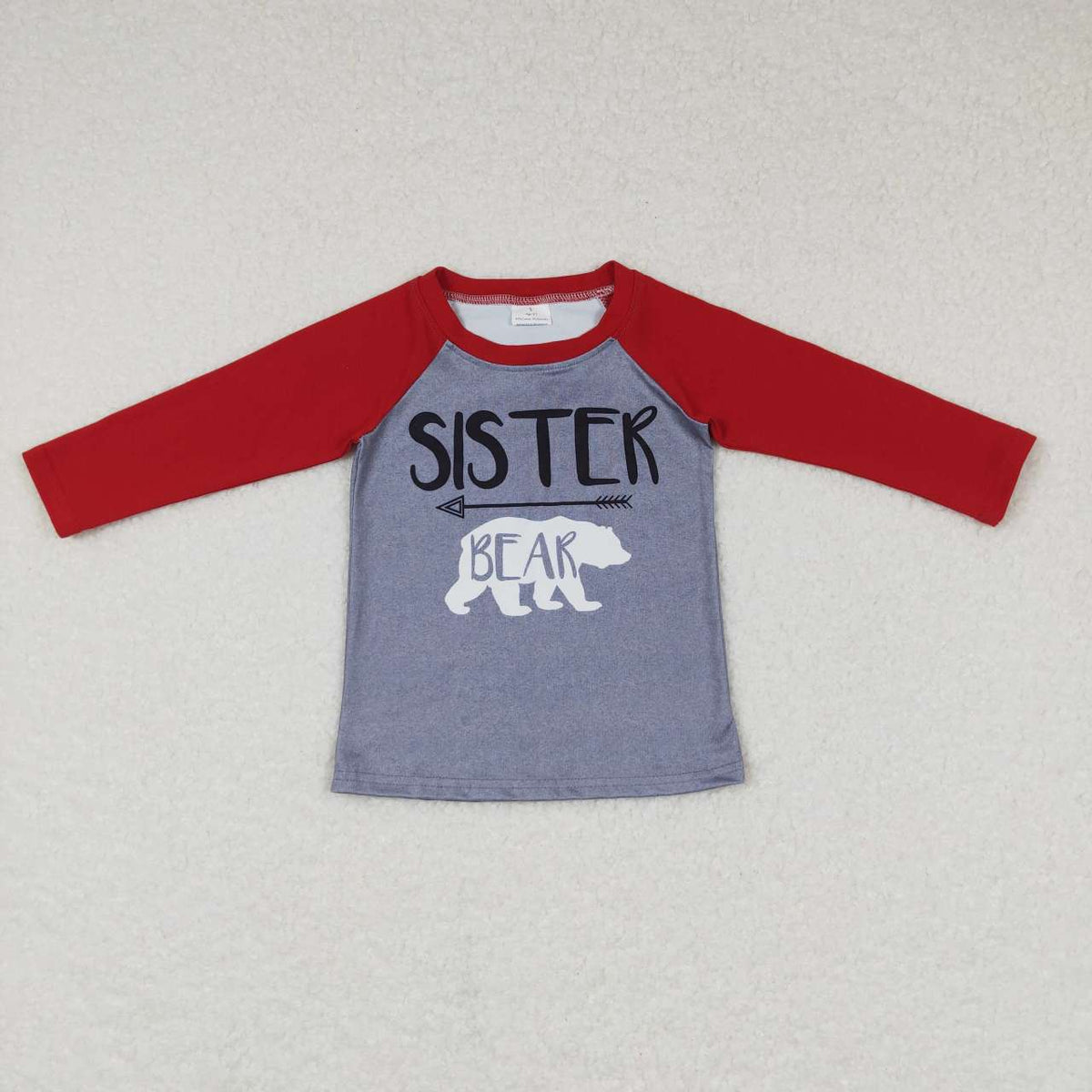 GT0390 SISTER BEAR Print Girls Christmas Raglan Sleeve Tee Shirts Top