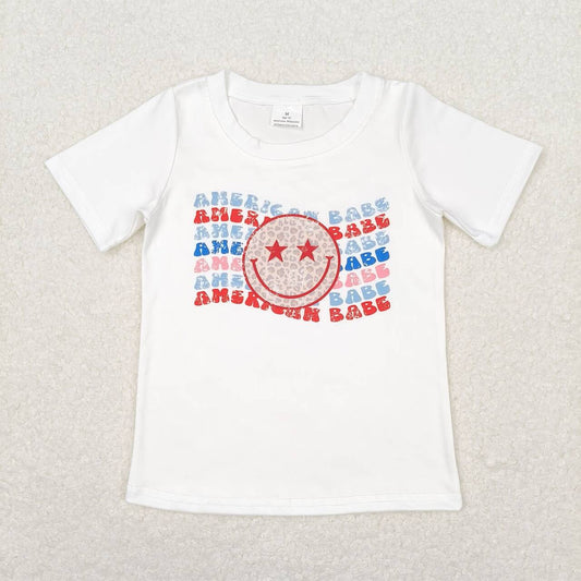 GT0502 American Babe Smiling Baby Girls 4th of July Tee Shirts Top
