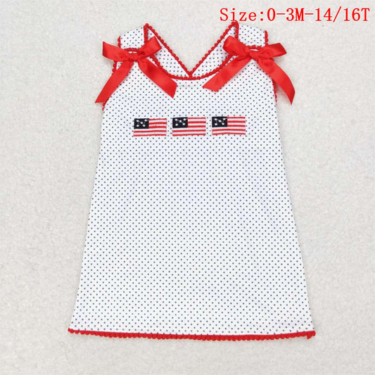 GT0599 Flag Embroidery Dots Baby Girls 4th of July Tee Shirts Top