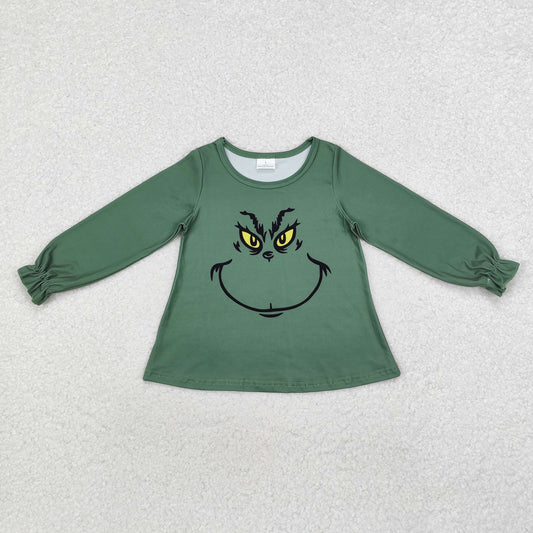 GT0610 Green Frog Smiling Print Girls Christmas Tee Shirts Top