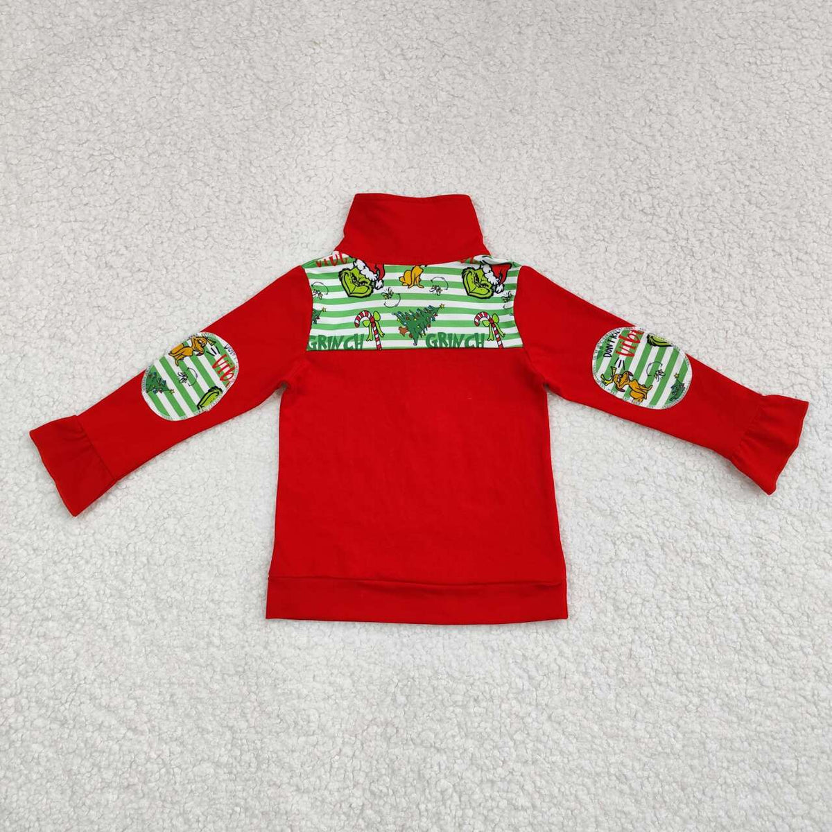 GT0611 Green Frog Stripes Print Girls Christmas Zipper Pullovers Top