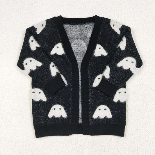 GT0649 Ghost Black Girls Halloween Long Sleeve Sweaters Cardigans