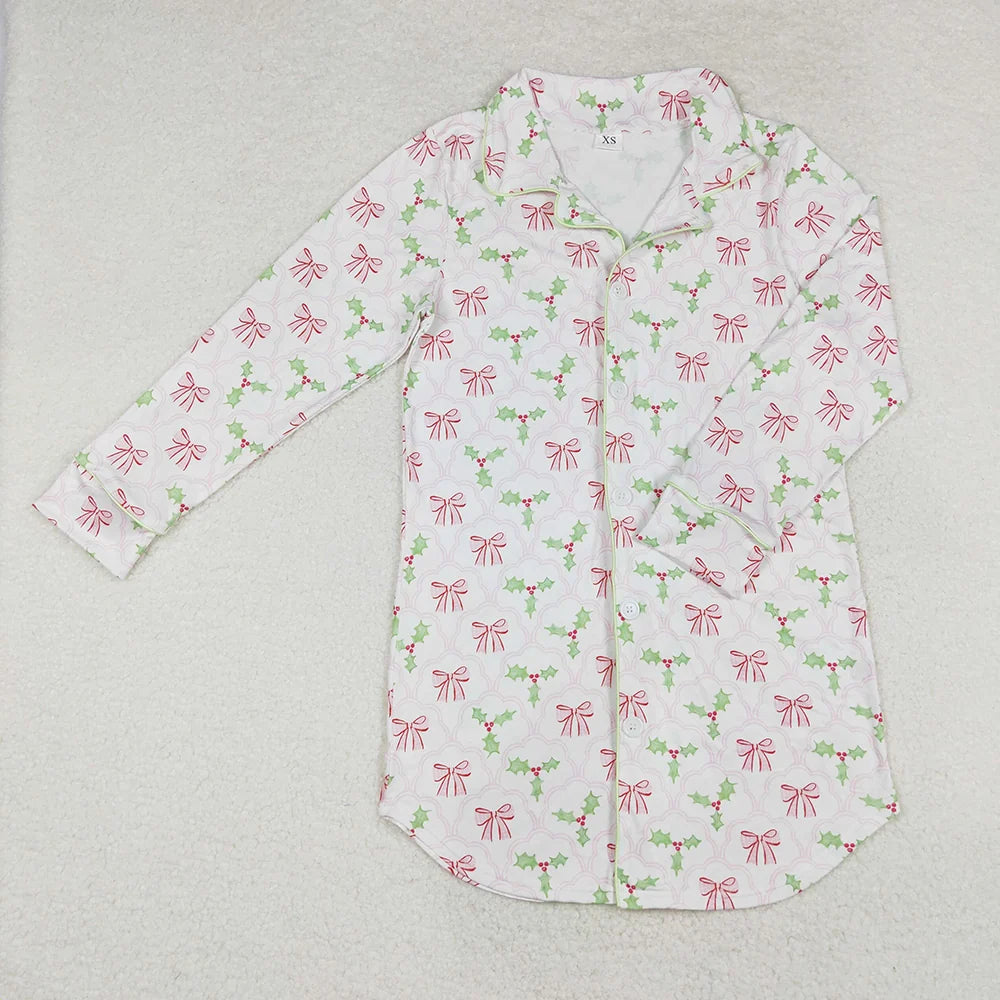 Family Christmas  Holly Bow Mommy and Me Pajamas