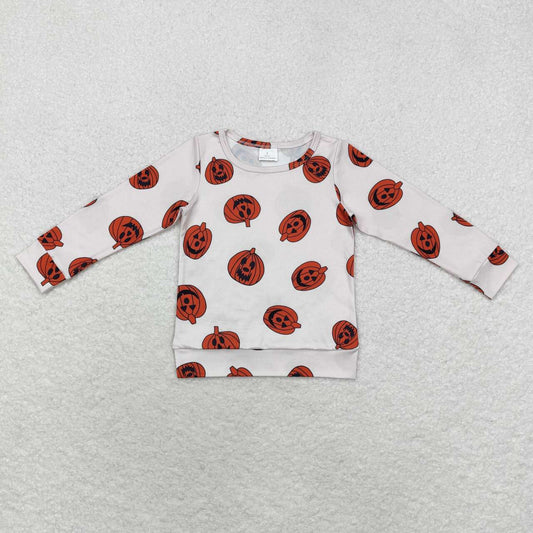 GT0700 Pumpkin Print Kids Halloween Long Sleeve Tee Shirts Top
