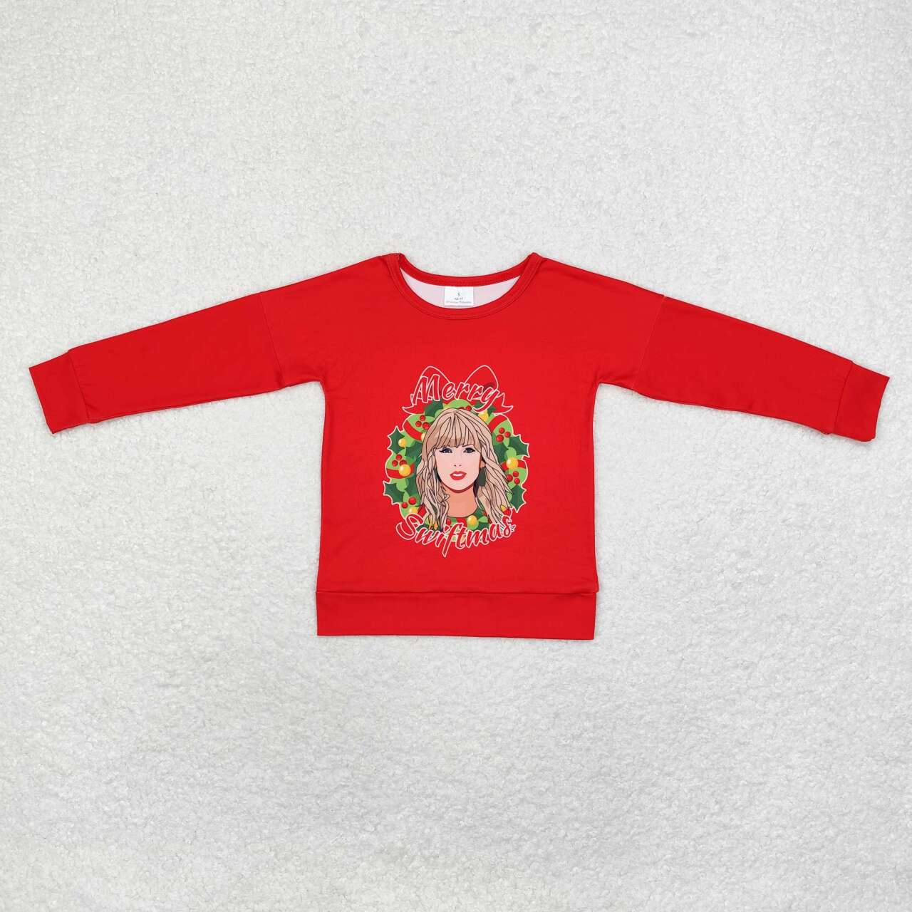 GT0703 Singer Swiftie Holly Red Print Girls Merry Christmas Tee Shirts Top