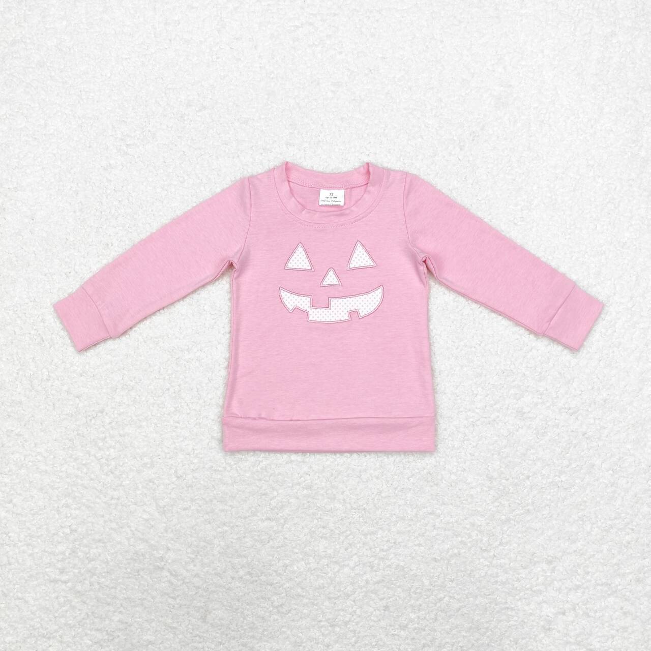 GT0717 Smiling Embroidery Pink Cotton Girls Halloween Tee Shirts Top