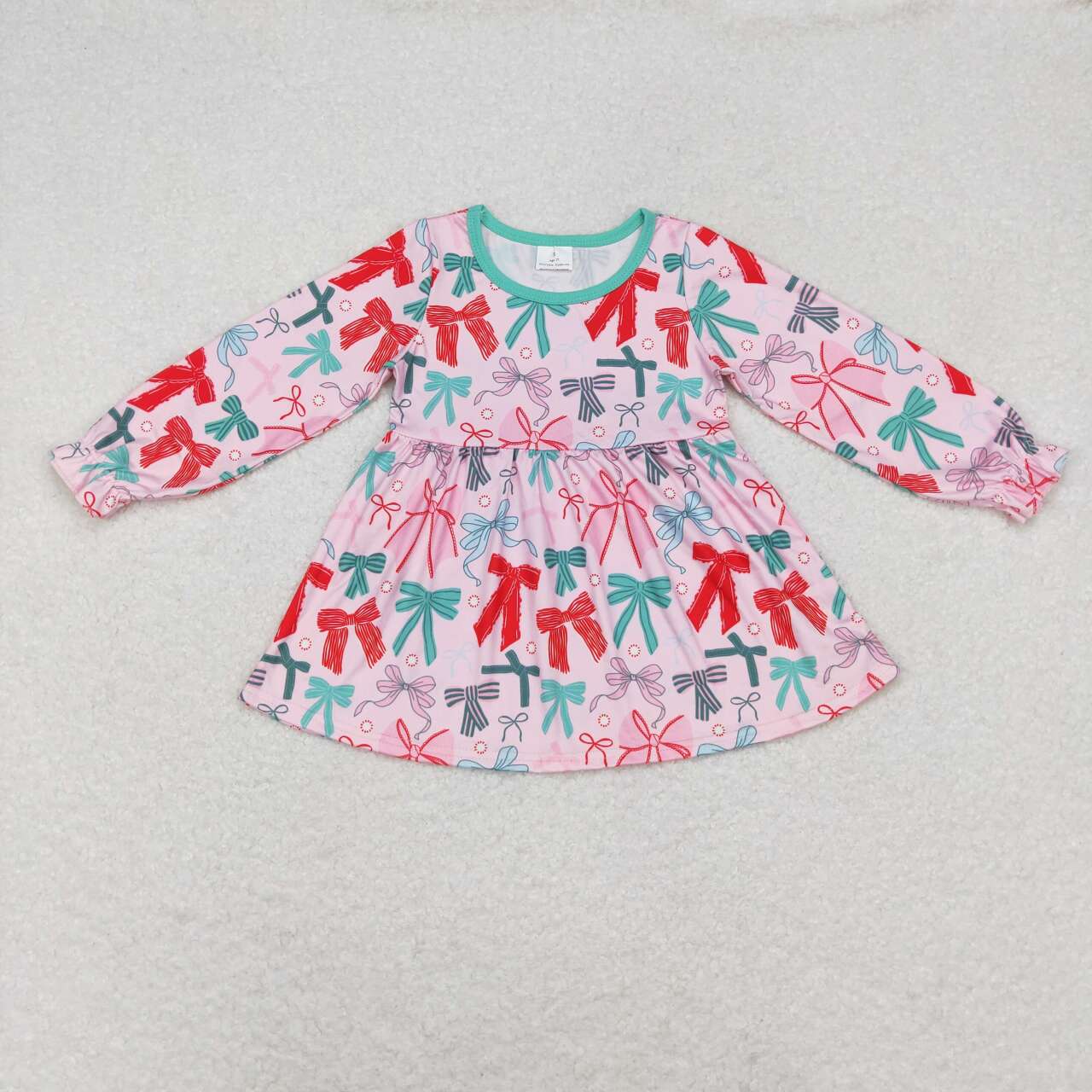 GT0721 Green Red Bows Print Girls Christmas Tee Shirts Top
