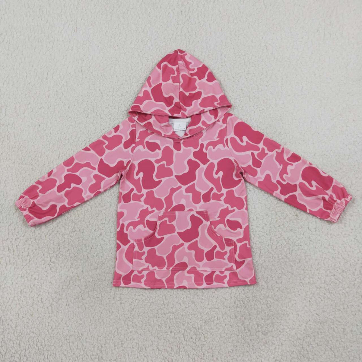 GT0866 Pink Camo Print Girls Pocket Hoodie Top
