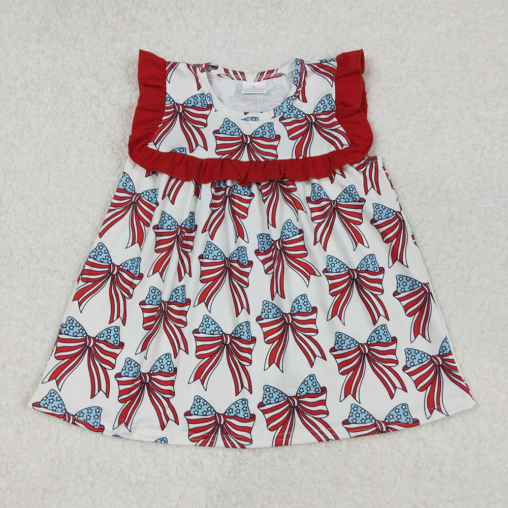 GT0949 Stars Bows Baby Girls 4th of July Tee Shirts Top