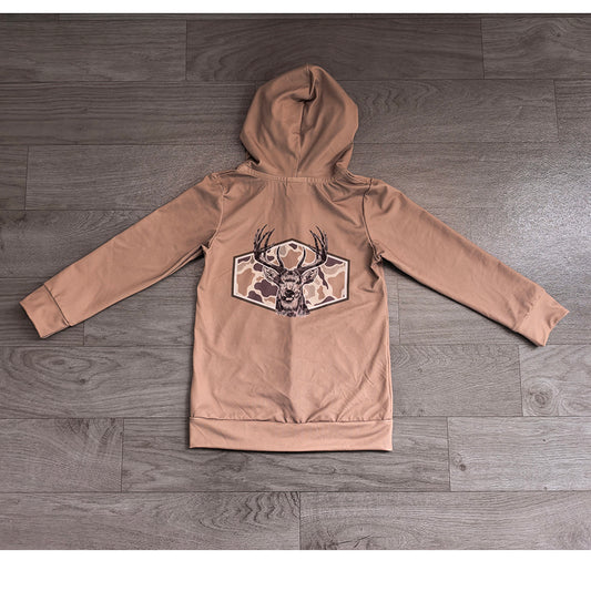 GT1144 Preorder Deer Camo Brown Print Boys Pockets Zipper Hoodie Jackets Top
