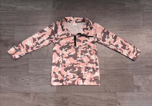 GT1178 Preorder Pink Camo Print Girls Zipper Pullover Top