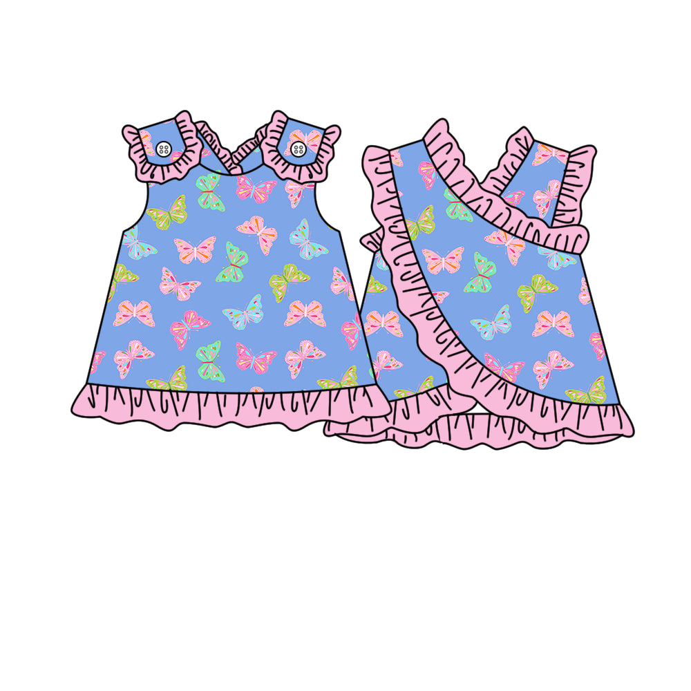 3.28  Colorful Butterfly   Ruffle Sleeveless Top for Girls Preorder
