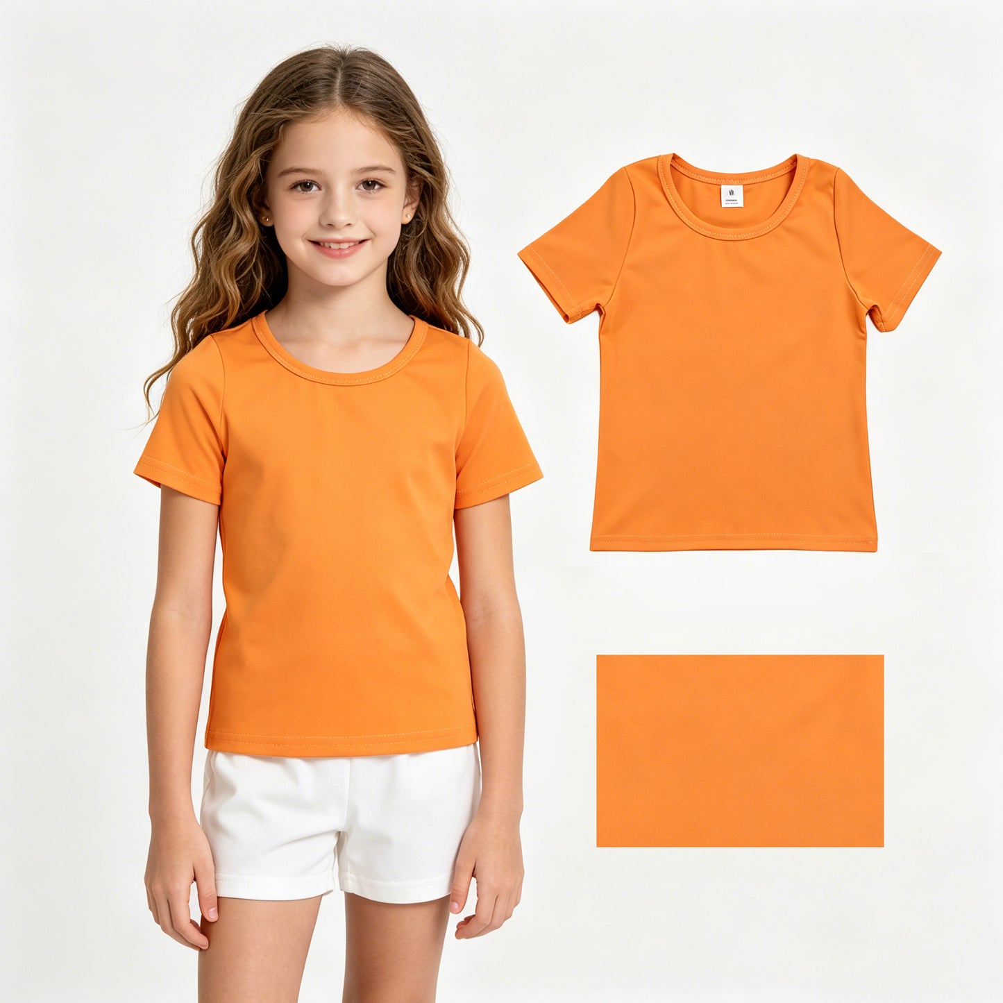 GT1635 Kids Girls Orange Active Short Sleeve Yoga Tee Shirts Top