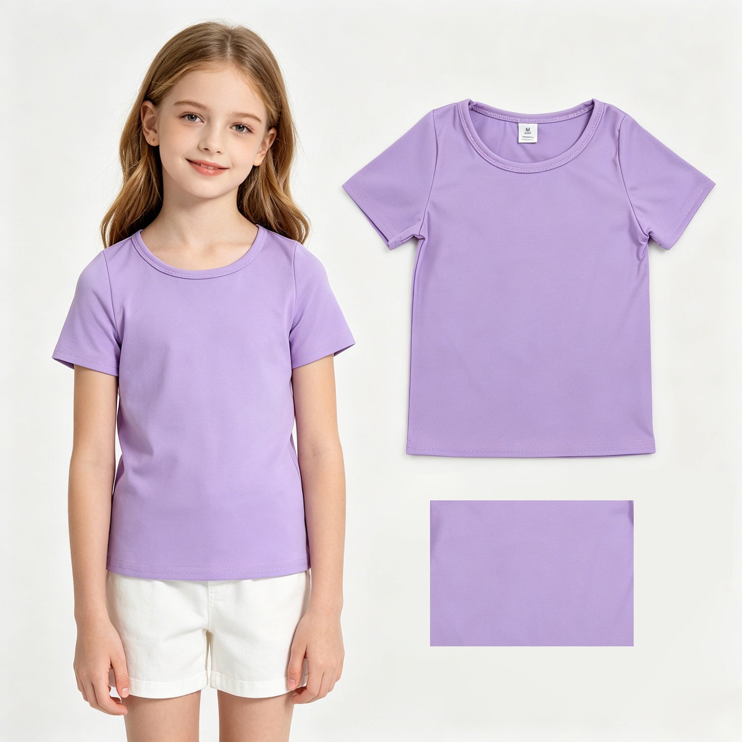 GT1638 Kids Girls Purple Active Short Sleeve Yoga Tee Shirts Top