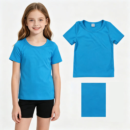 GT1639 Blue Kids Active Yoga T-shirts Short Sleeve Top