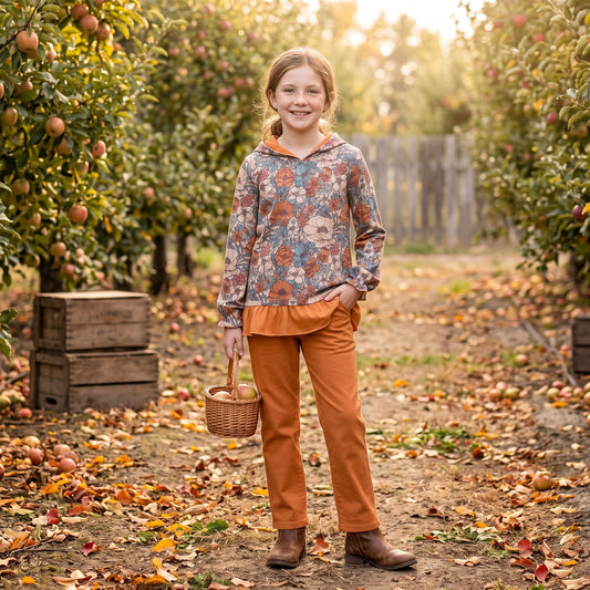 GT1643 Vintage Floral Girls Ruffle Hoodie Top
