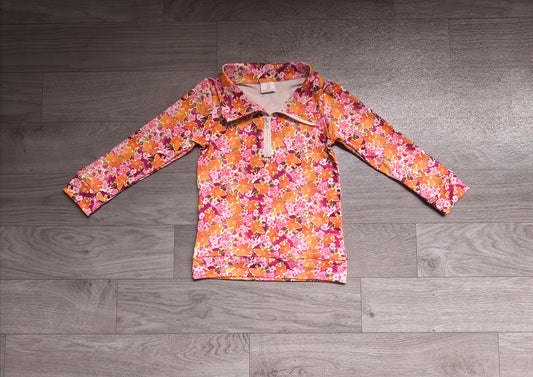 4.21 GT1652 Toddler Orange Pink Flowers Zipper Girls Long Sleeve Pullover Top Preorder