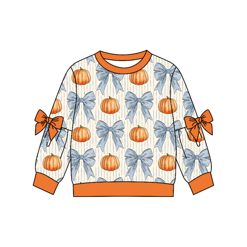 4.22 GT1654 Preorder Pumpkin Bows Girls Fall Tee Shirts Top