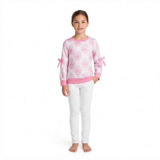 GT1657 Pumpkin Bows Pink Girls Fall Long Sleeve Tee Shirts Top