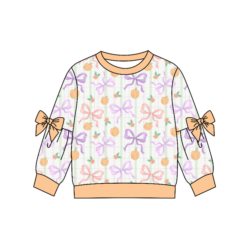 4.22 GT1658 Preorder Pumpkin Bows Plaid Girls Fall Tee Shirts Top