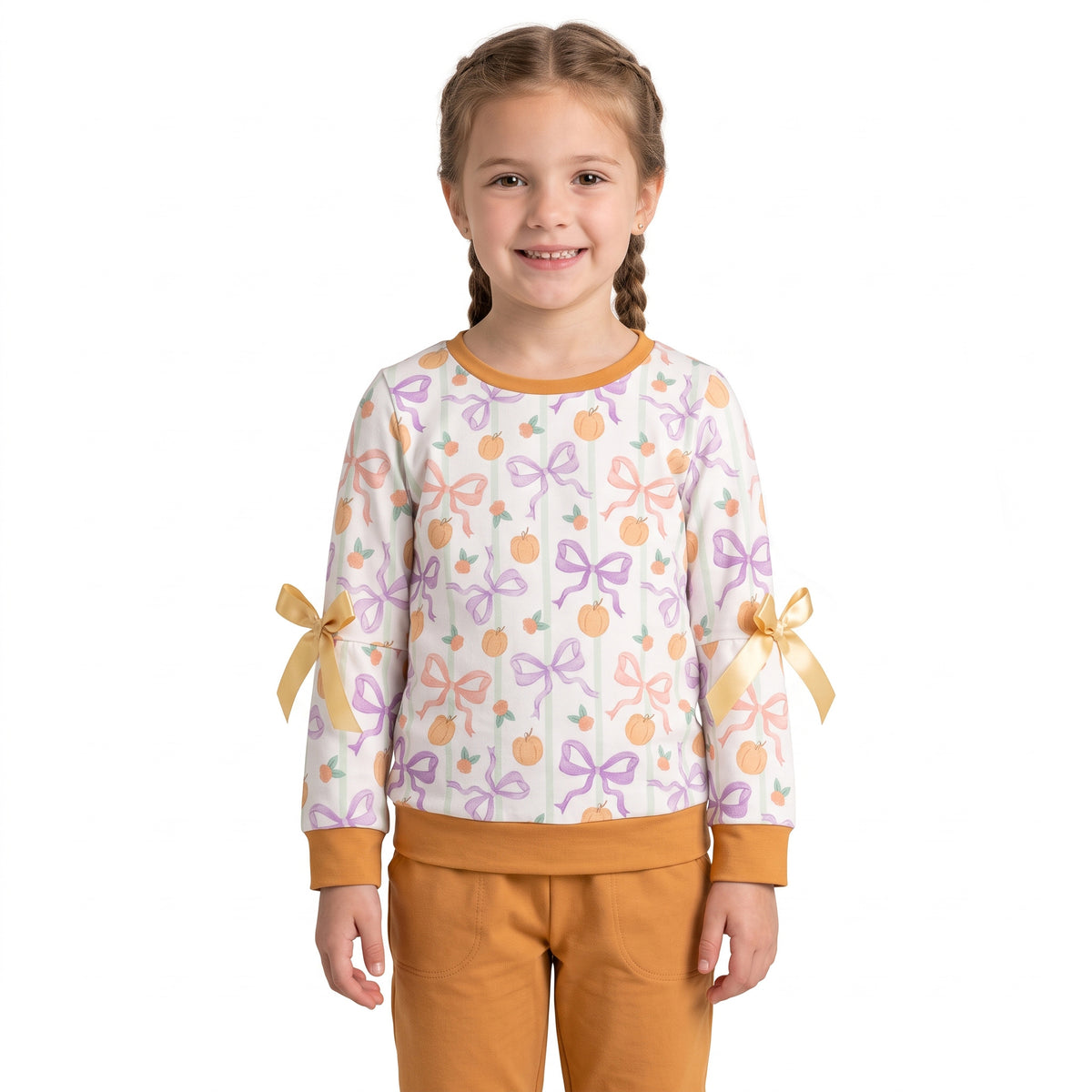 GT1658 Pumpkin Bows Flowers Stripes Girls Fall Tee Shirts Top