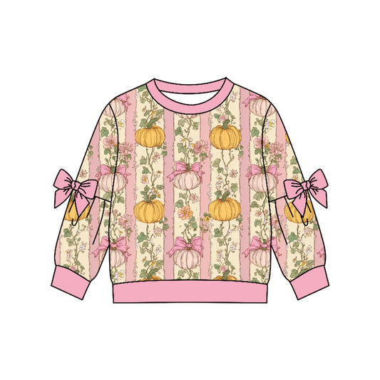 4.22 GT1659 Preorder Pumpkin Flowers Stripes Girls Fall Tee Shirts Top