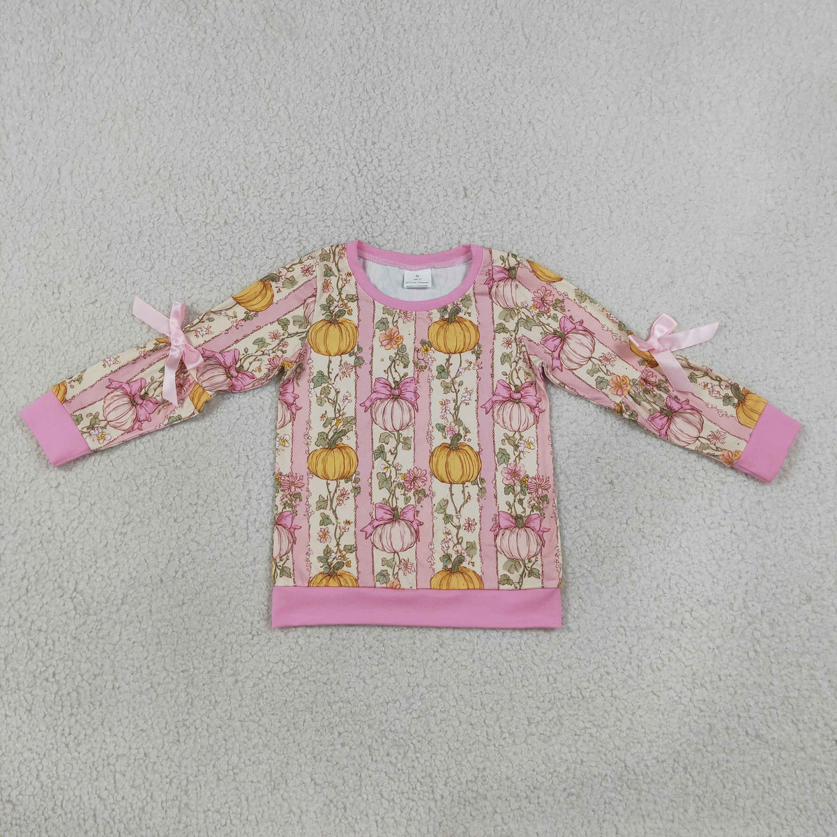 Sibling Kids Girls Pumpkin Print Bow Long Sleeve Top