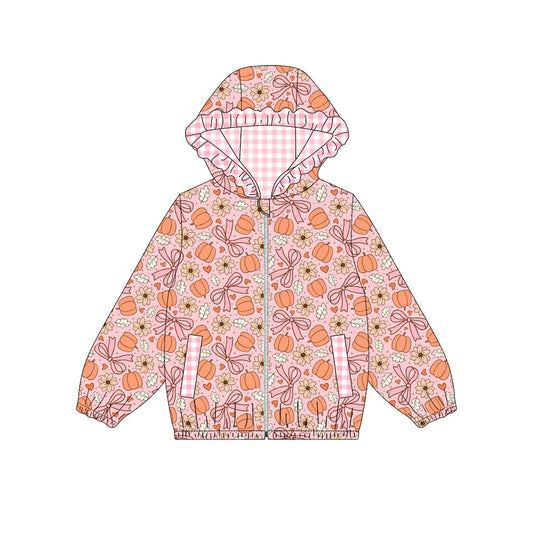 4.22 GT1661 Preorder Pumpkin Flowers Bows Girls Full Zipper Hoodie Jacket Top