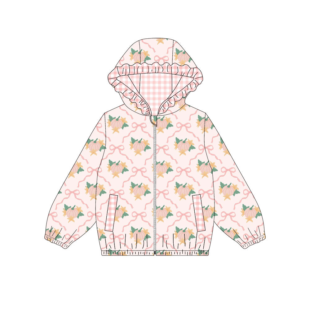 4.22 GT1663 Preorder Pumpkin Bows Pink Girls Full Zipper Hoodie Jacket Top