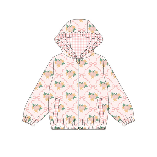 4.22 GT1663 Preorder Pumpkin Bows Pink Girls Full Zipper Hoodie Jacket Top