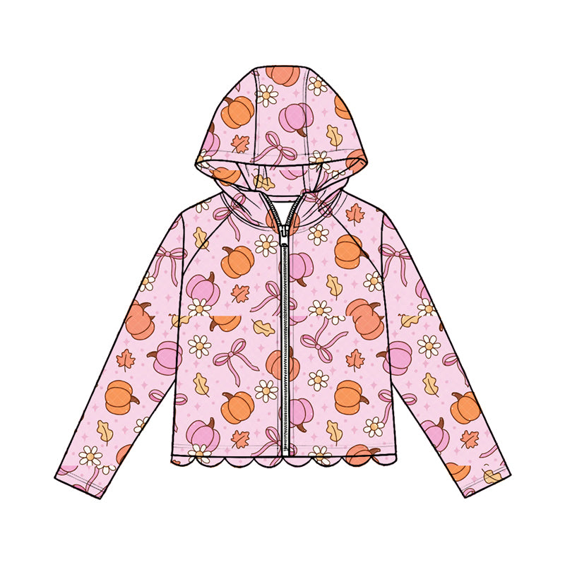 4.23  Kids Girls Pumpkin Floral Zip-up Hooded Preorder