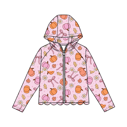 4.23  Kids Girls Pumpkin Floral Zip-up Hooded Preorder