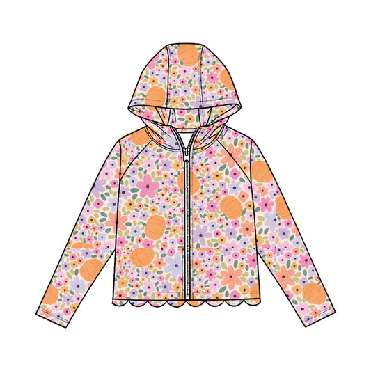 4.23  Kids Girls Pastel Floral Pumpkin Zip-up Hooded Preorder